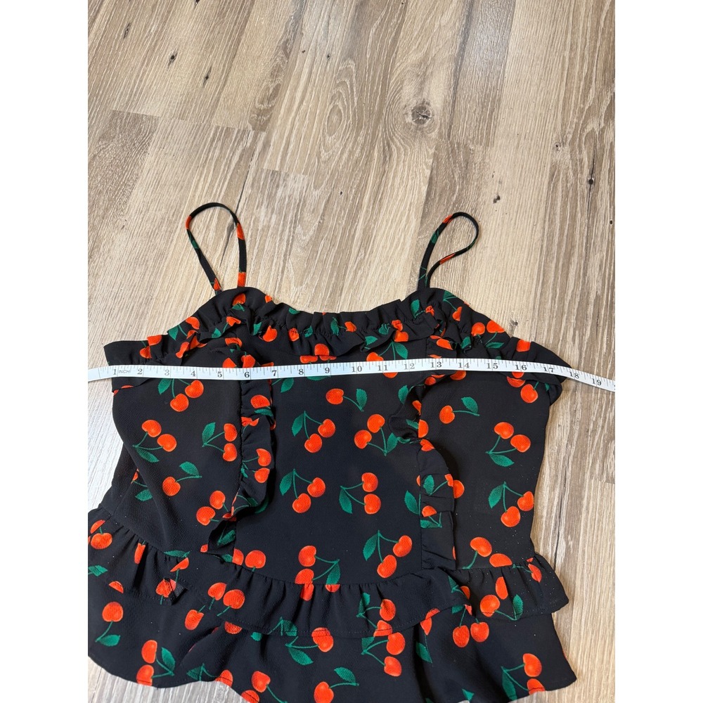 Free Generation Cherry Print Ruffle Cami Top Black Red Small Cherrycore Summer - Picture 5 of 6